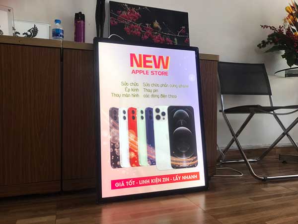 hộp đèn led siêu mỏng dùng quảng cáo cho điện thoại iphone
