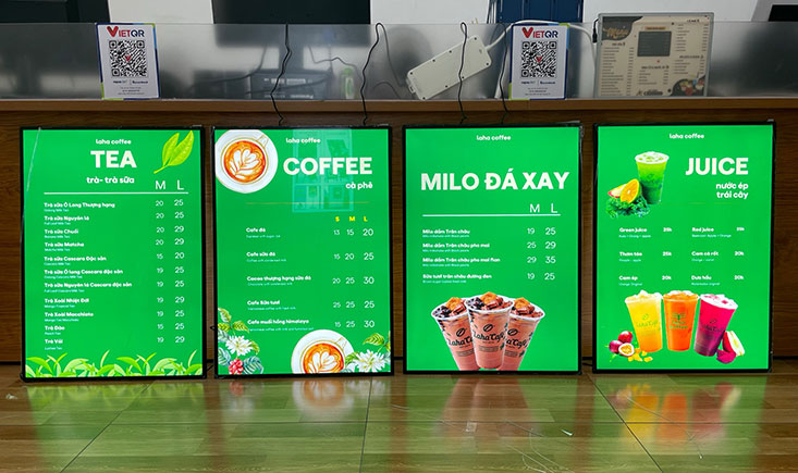 khung tranh điện làm menu cafe