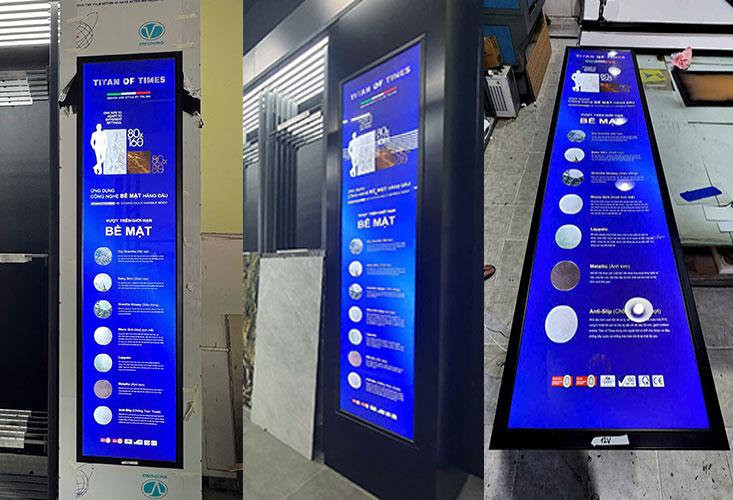 Sản xuất lắp đặt hôp đèn nắp bật ecm cho cửa hàng gạch ốp lat cao cấp